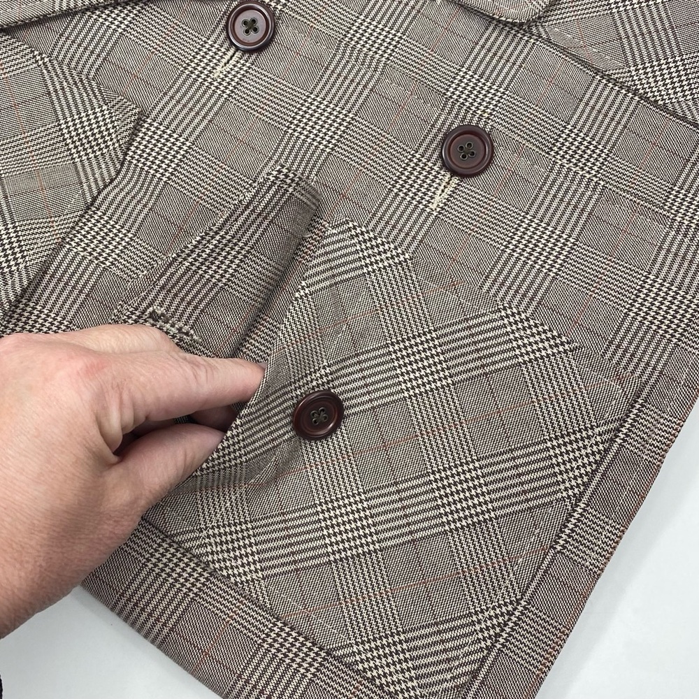 Mossimo Classic Chocolate Brown and Cream Glen Check Plaid Blazer Suit Jacket M - Picture 7 of 16